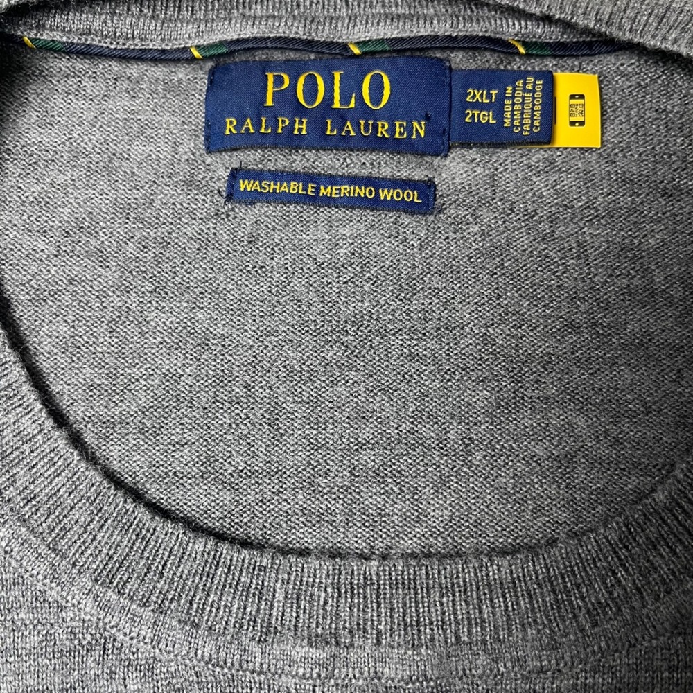 Polo Ralph Lauren Sweater Mens 2XLT Grey Washable Merino Wool Crew Neck Pony - Picture 3 of 7